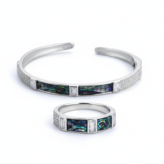 Silver Dazzling Abalone Shell Bracelet Set