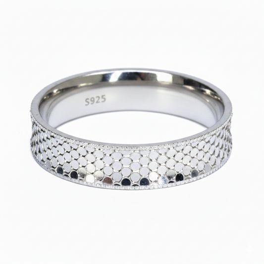 Silver Men's Modern Honeycomb Design Band