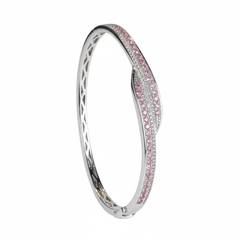 Silver Pave Ribbon Pink Bracelet For Her
