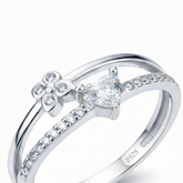 Silver Romantic Heart & Butterfly Diamond-Look Adjustable Dual-Band Ring