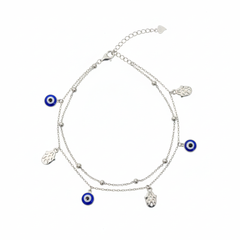 Silver Fancy Evil eye protection Double layered Anklet