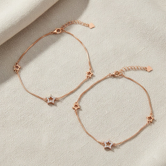 Silver Trendy Rose gold star Anklet for her