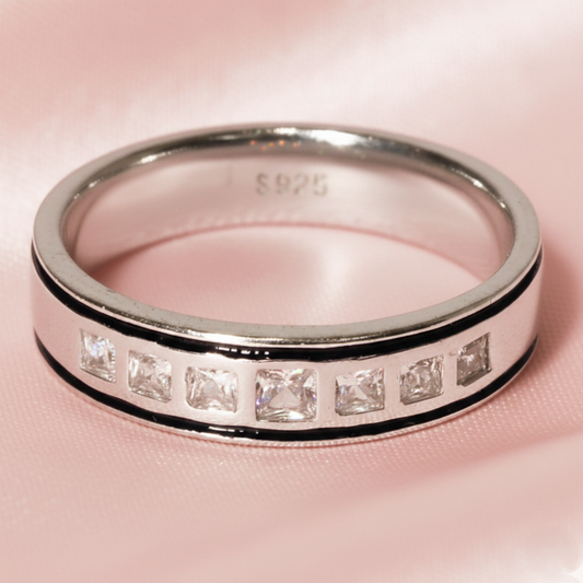 Silver Square cut CZ Diamond Eternity Band ring