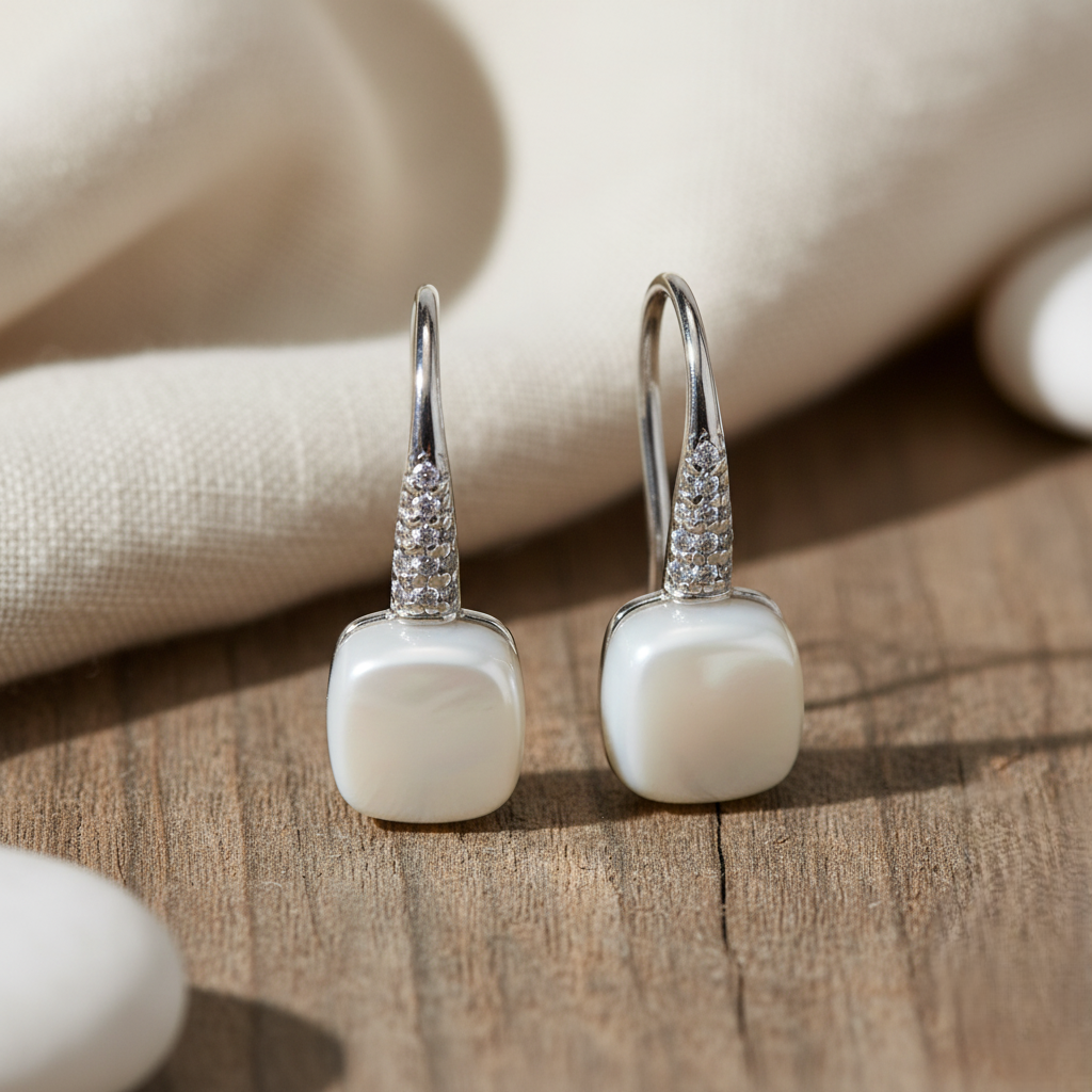 Silver White mother of Pearl French Hook earrings