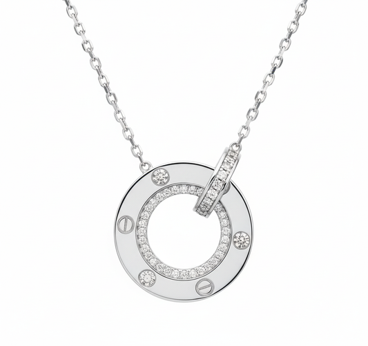 Silver Screw Detail Circle Pendant
