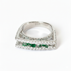 Silver Emerald Inspired Hanging Tassel Ring For Her