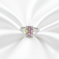 Silver Radiant Geometric Cluster Ring For Her