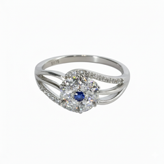 Silver Midnight Pansy Heart Cluster Ring