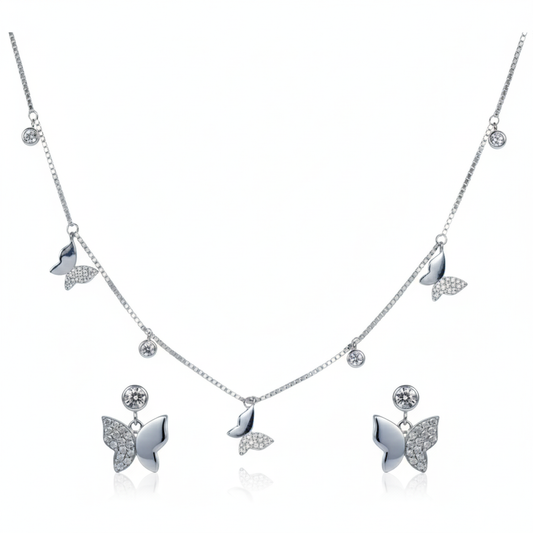Silver Elegant Butterfly Pave Necklace