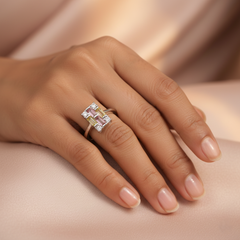 Silver Yellow & Pink Cluster Halo Ring For Her