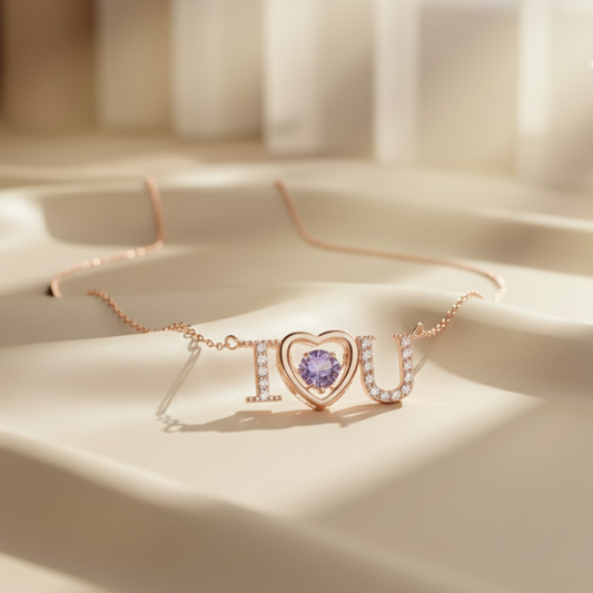 Rose Gold I love you Dancing Stone Pendant