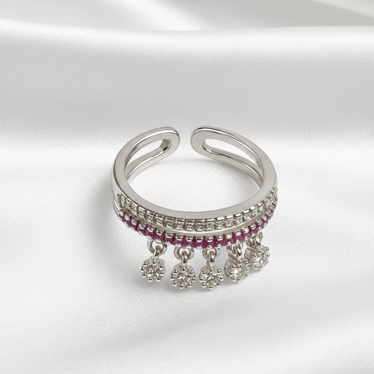 Silver Trendy Charms Adjustable Ring