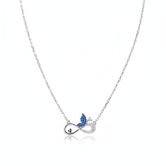 Silver Blue love Infinity Butterfly Pendant Necklace