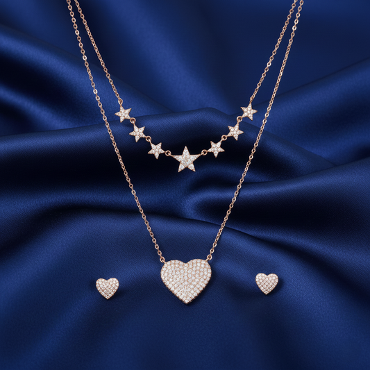 Rose Gold Celestian Heart Double Layer Set