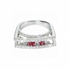 Silver Daisy Pink Double Band Ring For Her