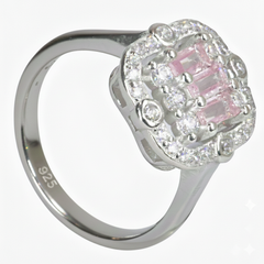 Silver Pink Mosiac Ring For Her