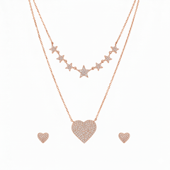 Rose Gold Celestian Heart Double Layer Set