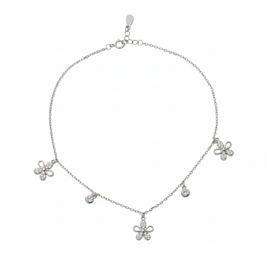 Silver Floral Charm anklet for her