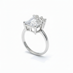 Silver Enchanted Leaf Emerald Cut Ring For Her