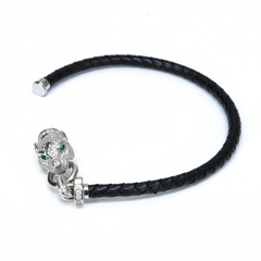 Silver Luxury Leather Panther Bracelet For Her