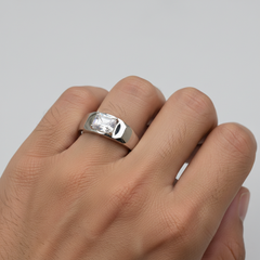 925-Sterling Silver Radiant-Cut Solitaire Signet Ring for Him