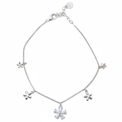 Silver Sparkling Flower Charm Bracelet