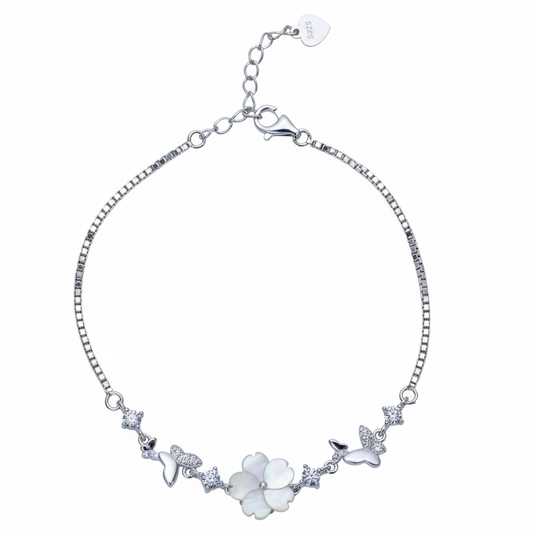 Silver Mother-of-Pearl Blossom & Butterfly Bracelet