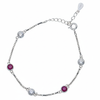 Silver Classic Ruby pink and White Girlish Chain bracelet