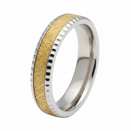 Silver Meteorite Golden Texture Band For Him