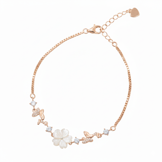 Rose gold Mother of Pearl Butterfly chain bracelet