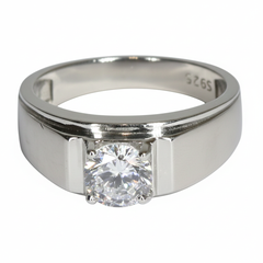 925-Sterling Silver Brilliant-Cut Solitaire Signet Ring for Him