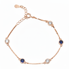 Rose gold Blue Sapphire and CZ Chain Bracelet for her