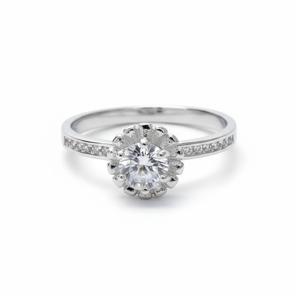 Silver Solitaire Crown Ring