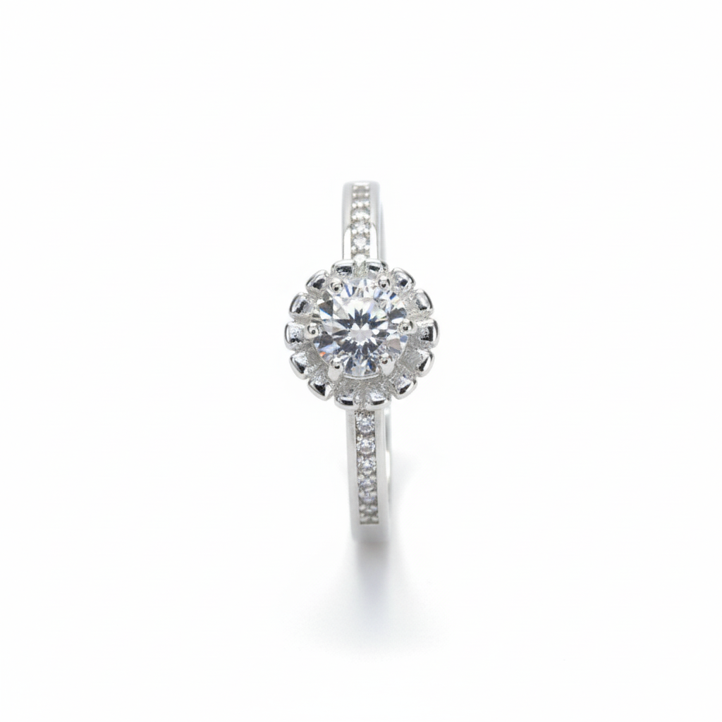Silver Solitaire Crown Ring