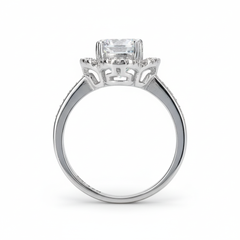 Silver Clover Halo Solitaire Engagement Ring