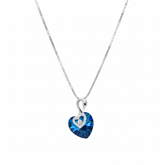 Silver Deep Blue Swan Heart Crystal Pendant