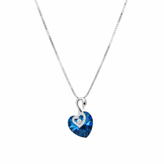Silver Deep Blue Swan Heart Crystal Pendant