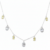 Silver Oval yellow and White stone charms Necklace