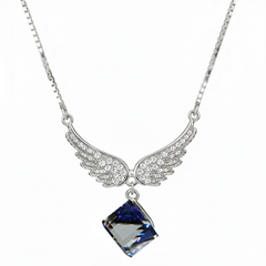 Silver Angel wings Deep Purple Crystal Pendant Necklace