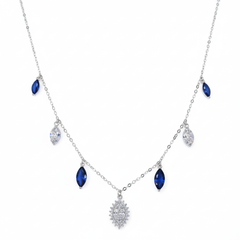 Silver Cascading Blue Marquise Drop Necklace