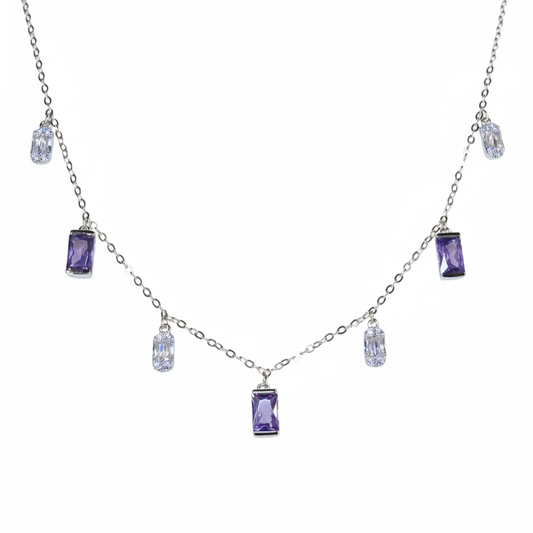 Silver Rectangular Rich Purple Necklace
