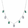 Silver Emerald and Cubic Zirconia Station Dangle Necklace