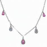 Silver Pink Stone Tear Drop Necklace