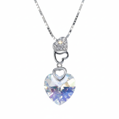 Silver Aurora Crystal Heart Pendant