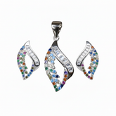 Silver Multicolored Vivid Leaf Pendant Set for her