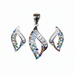Silver Multicolored Vivid Leaf Pendant Set for her