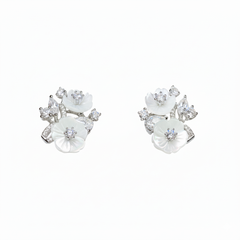 Silver Mother of pearl Bouquet Marquise CZ Pendant Set