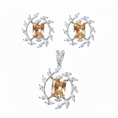 Silver Golden twilight Marquise stone Pendant set