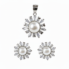 Silver Heart Radiant sunshine Pearl Pendant set