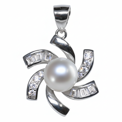 Silver whirlwind of flower pearl Pendant set